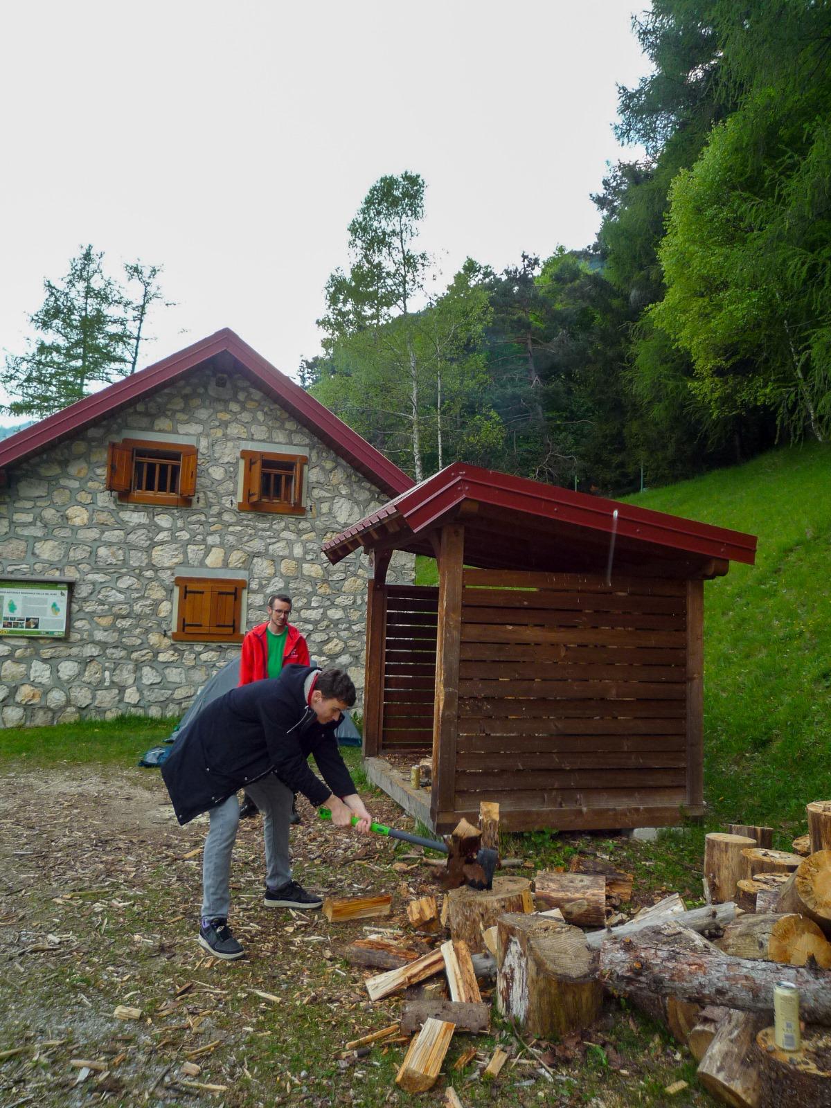 chopping wood